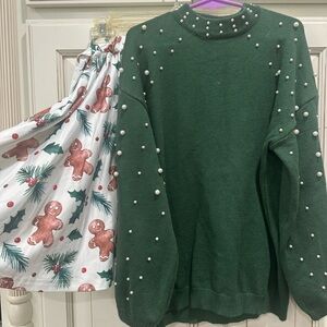 Green Sweater and Gingerbread Skirt Set